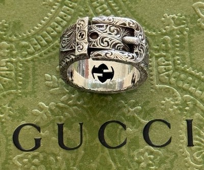 Gucci Garden Arabesque Buckle Ring Sterling Silber 925 Größe 8 US Made in Italy
