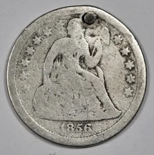 1856 Seated Liberty Dime.  Holed.  Plugged.  207977