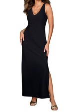Boston Proper Beyond Travel Sleeveless V-Neck Maxi Dress Size M Slit