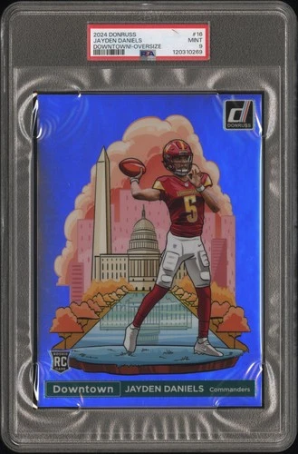 Jayden Daniels 2024 Panini Donruss Downtown! #16 Oversize SP Rookie PSA 9