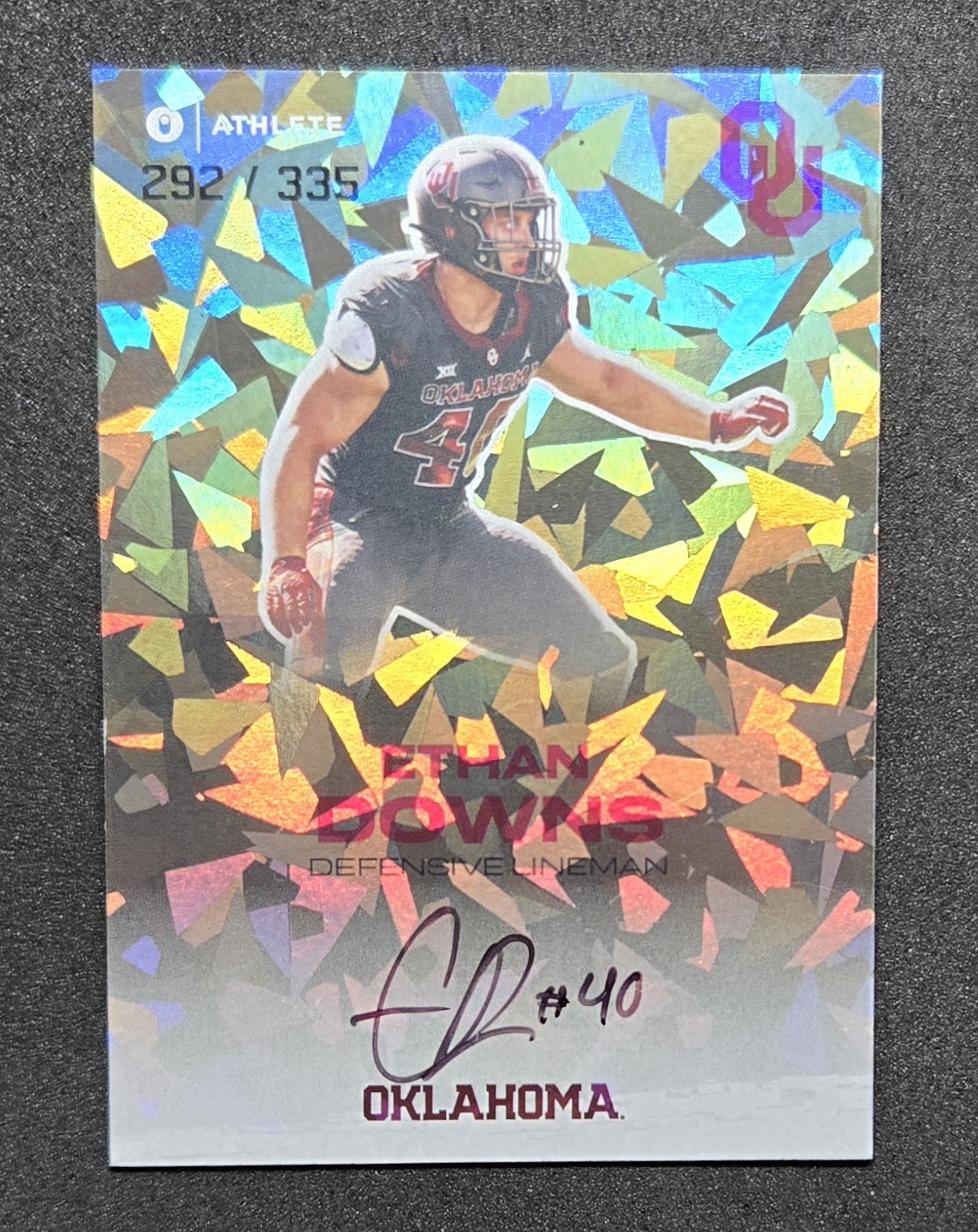 Ethan Downs 2023 Onit Athlete Rookie Auto 292/335 OKLAHOMA SOONERS RC CHIEFS