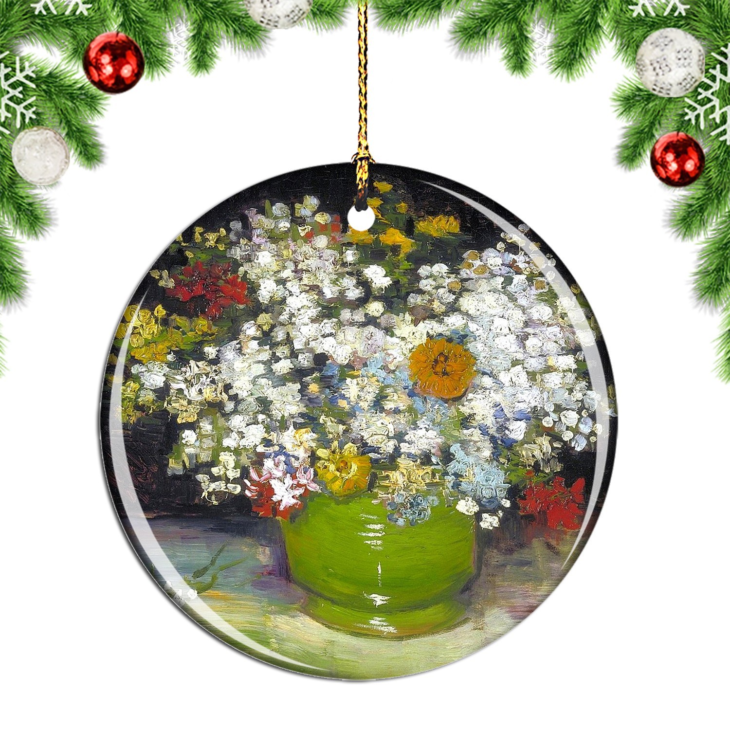 Van Gogh Vase With Zinnias And Other Flo Christmas ornament city travel souvenir