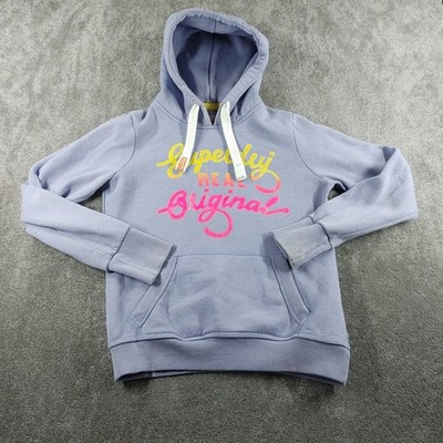 Superdry Hoodie Damen Medium Lila Neon Spellout Logo Freizeit Retro Pullover