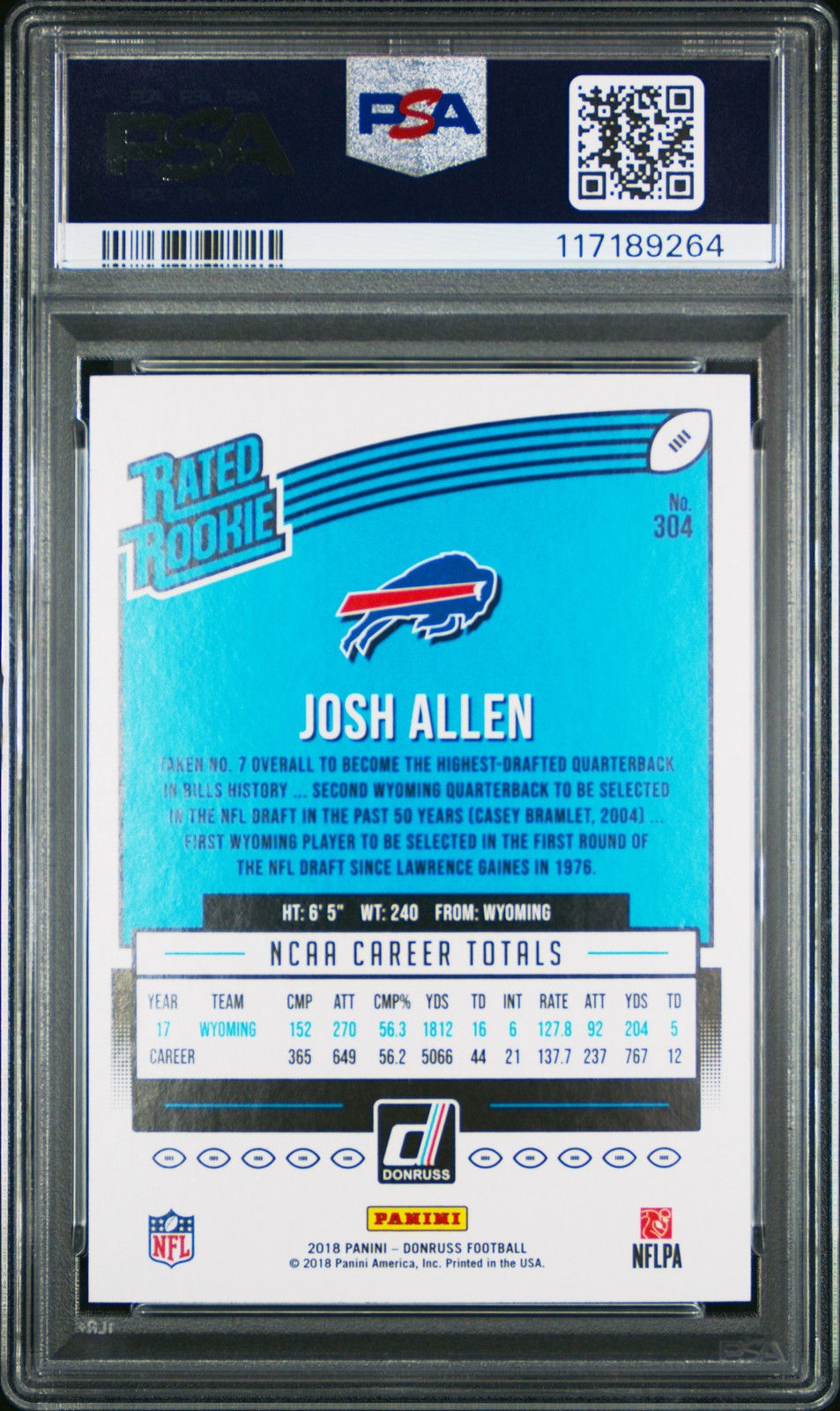 2018 Panini Donruss #304 Josh Allen PSA 9 view 2