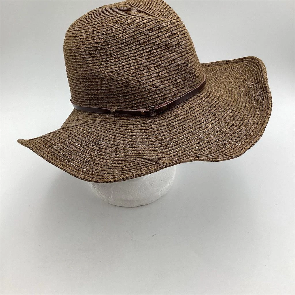 Women's Wide Brim Straw Sun Hat Beaded Trim Brown