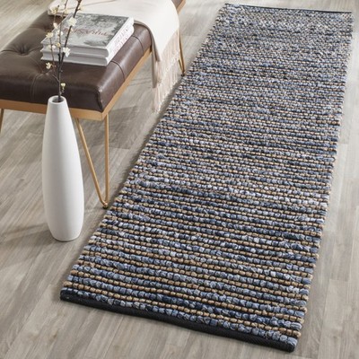 Cape Cod Collection Runner Rug - 2'3'' x 20', Blue, Handmade Flat Weave Braide...