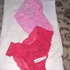 Victoria's Secret PINK Womens Cheeky Panties M 2-Pack Lace Sheer Floral