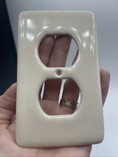 NOS VTG Porcelain Outlet Plug Plate Cover Off White MCM Restoration