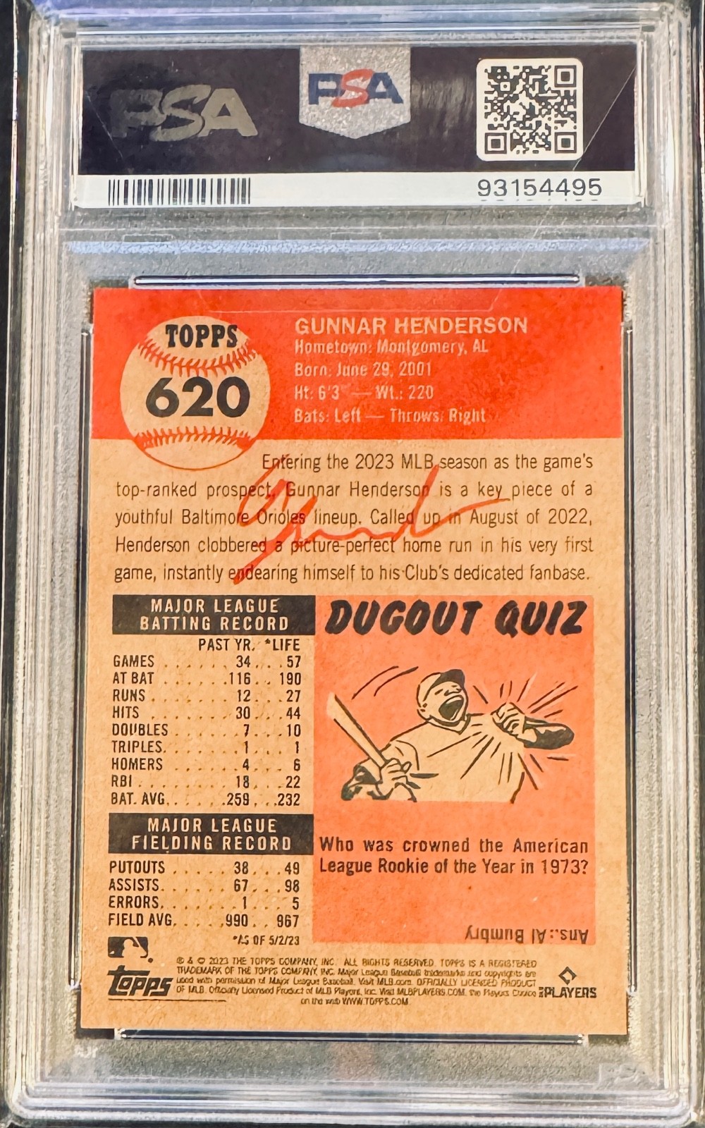 Gunnar Henderson RC 2023 Topps Living   #620  PSA 10