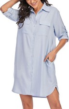 Women's Casual Button V Neck Shirt Dress Long Sleeve Loose Blouse Dresses XL
