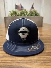 Catcher Mask / Umpire Hat - Navy Blue, White FlexFit Mesh