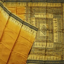 Vintage Orange Sarees 100 Pure Silk Printed Indian Sari 5YD Decor Craft Fabric