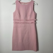 Eliza J Size 4 Pink Blush Fringe Sleeveless Tweed Sheath Dress Barbie Lined