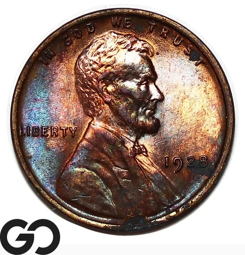 1928 Lincoln Cent Wheat Penny Stunning Color! Unc