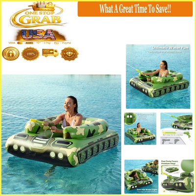 #ad Adult Green Inflatable Tank Pool Float with Water Cannon Water Gun $61.33