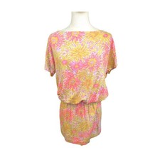 Lilly Pulitzer Womens Pink Yellow Floral Cotton Elastic Waist Dress Medium