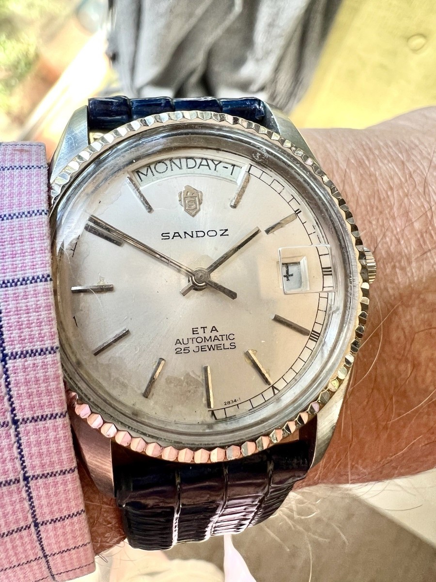 Wrist Watch Sandoz Day Date Watch Original SANDOZ 23 Jewels Day