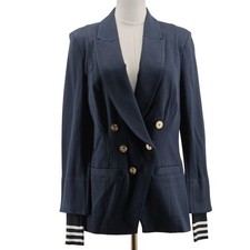 CAbi Blazer Womens 8 Blue Viscose Twill Collared Lined Pockets Button Slim