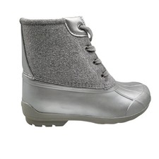 Sperry Saltwater Duck Boots Gray Felt Silver Waterproof Womens 6 Winter Lace Up
