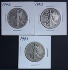 Walking Liberty Half Dollars - Lot of 3 Coins - 1941, 1942, 1943 - Circulated