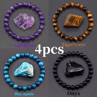 4 Pcs Set Bohemian Gemstone Bracelet Wealth,Love, Luck, Protection
