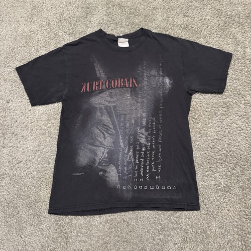 VTG Y2K Kurt Cobain Nirvana The End of Music Lyrics T-Shirt “Black” 2008 Medium