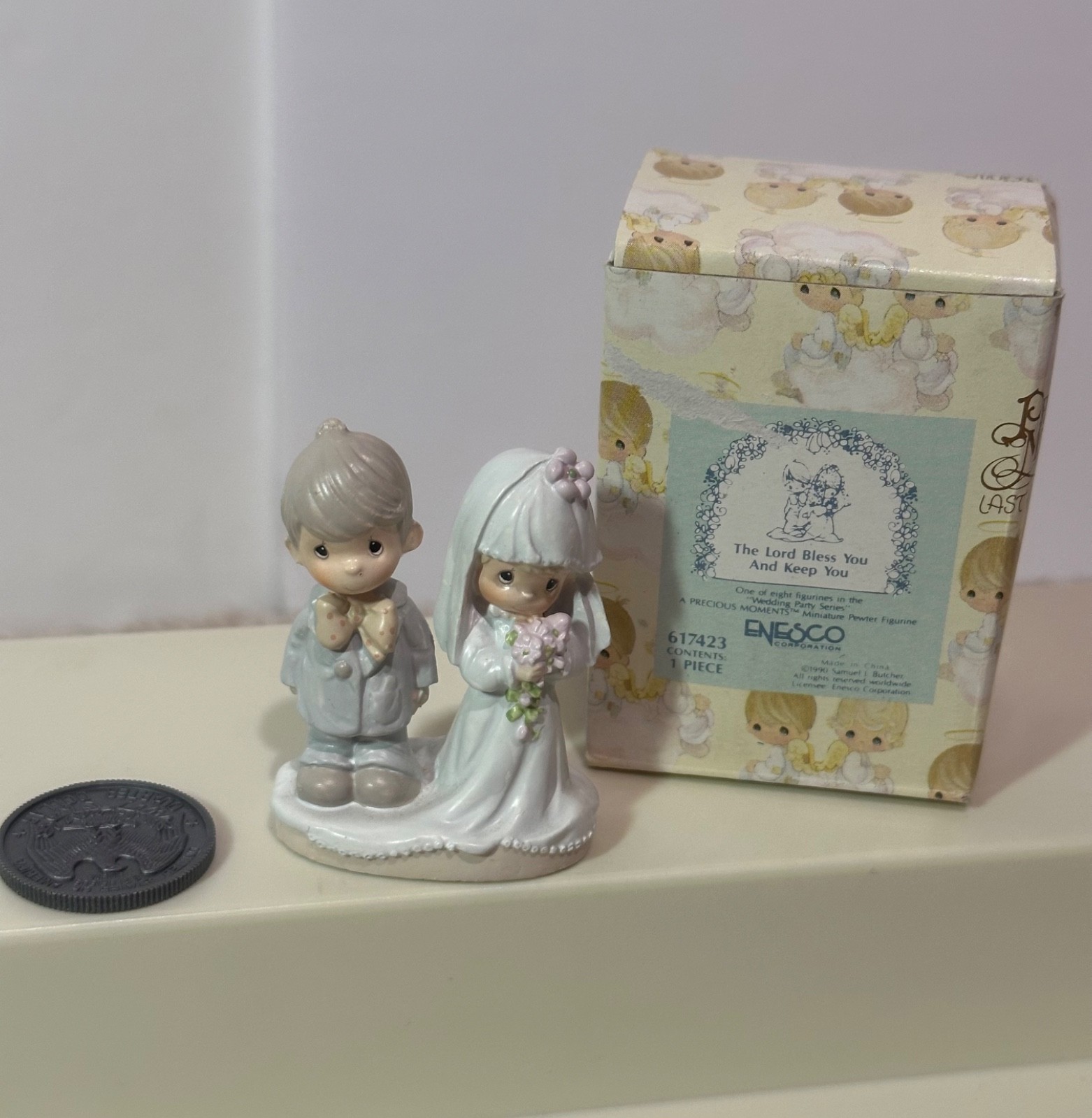 Precious Moments Pewter Bride & Groom The Lord Bless You & Keep You Box #617423