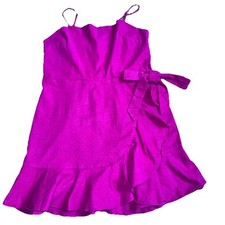 Express Dress Pink wrap- style ruffle hem and self tied belt at the waist Size L