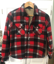 Eddie Bauer Kids Red Plaid Sherpa Lined Flannel Shirt Jacket Excellent 