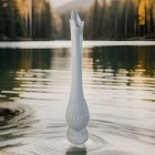 VTG 21" MCM Swung Stretch Vase Fenton OVG Diamond Pattern Milk Glass Pedestal