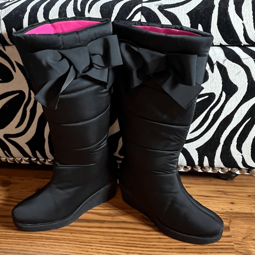 Kate Spade schwarz Schleife Keilabsatz kniehohe Stiefel Größe 8 - Bild 1 von 10