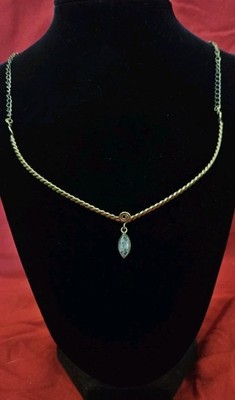 Necklace Wire-Wrapped With Bluish Gemstone Pendant 24in