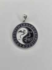 Yin Yang Dragon Pendant 925 Sterling Silver Norse Runes Amulet