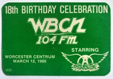 WBCN 18th BIRTHDAY starring AEROSMITH - SATIN BACKSTAGE PASS - 1986 - WORCESTER