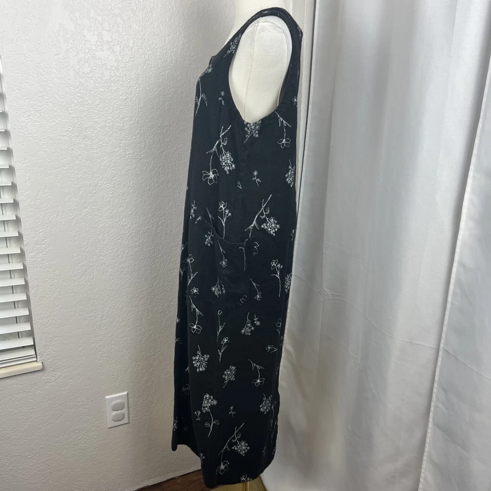 Vestido De Colección Studio Ease Para Mujer 8 Negro Bordado Floral Lino Lagenlook Artístico Foto 4 de 4