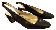Vtg Classy Saks Fifth Avenue Shimmer black slingback 2" block heels Pumps sz 7 N