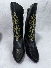 Disney Collection Frozen Anna Custom Boots Black Gold Zipper Girls Size 2/3