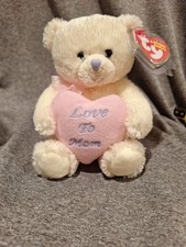 Ty Beanie Baby Bear Love To Mom Stuffed Plush Teddy Lovey Includes Plastic Case.