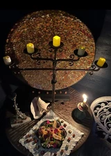 RARE Jan Barboglio 5 CANDLE HOLDER 26x24in Signed IRON w/Iron Barn Star + Amulet