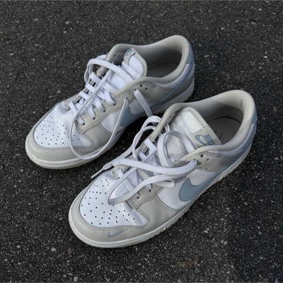 Nike Dunk Low White Light Gray Leather Athletic Sneakers Breathable