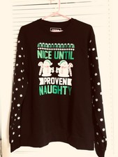 NEW Nice Until Proven Naughty Unisex Large Black Holiday Christmas Sweatshirt