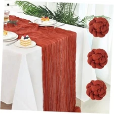  Pack Fall Thanksgiving Cheesecloth Table Runners, Pleated Boho Terracotta 3