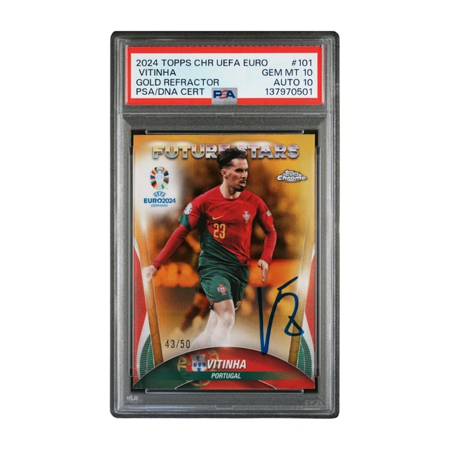 Vitinha Signed 2024 Topps Chrome UEFA Euro Gold /50 Future Star - PSA 10 AUTO 10