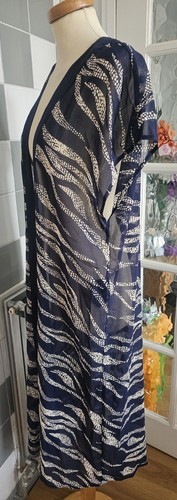 Womens MINT VELVET Navy Blue & Cream Chiffon Kimono - Beach Cover Up - L - Uk 16 - Picture 5 of 11