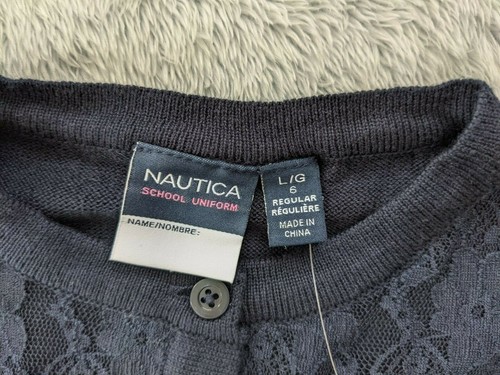 Nautica 6 LARGE Youth Girl Navy Blue Button Cardigan Sweater Lace School Uniform - Picture 3 of 9