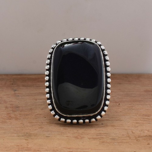 Natale Onice Nera Gemma 925 Argento Sterling Mano Anello Tutti Misura GA-37 - Foto 1 di 5