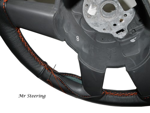 PASST FÜR MITSUBISHI L200 1996-2005 SCHWARZ LEDERLENKRADBEZUG ORANGE NÄHTE - Bild 3 von 4