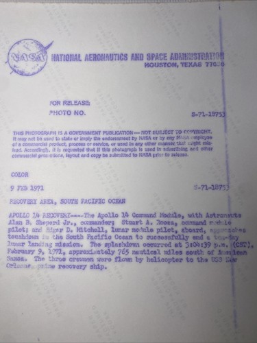 1971 Apollo 14 Recovery Red # S-71-18753 on Paper Manufactured By Kodak - Picture 6 of 7