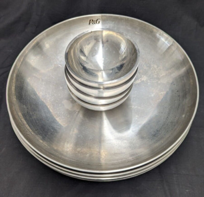 Rare Set of 4 P&G Procter & Gamble Aluminum Chip & Dip Bowl Set (8 Total Pieces)