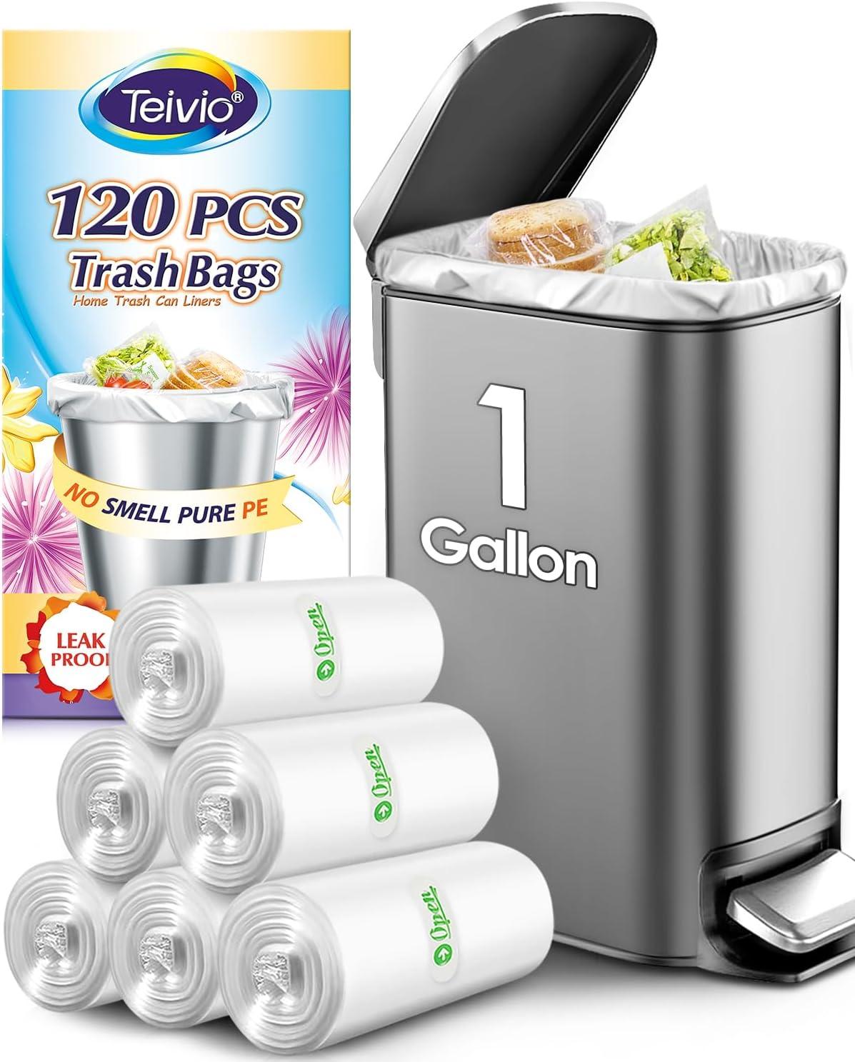 120 Mini Trash Bags, 1-1.2 Gallon, Clear Bin Liners for Home,Office,Kitchen 4-5L